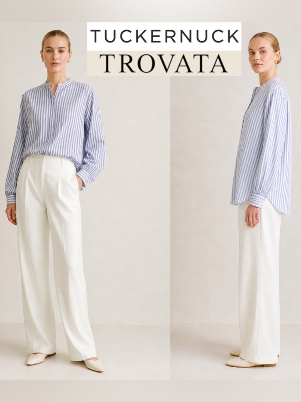 Trovata Blue Striped Long Sleeves Button Shirt Oversized Quiet Luxury Minimalist